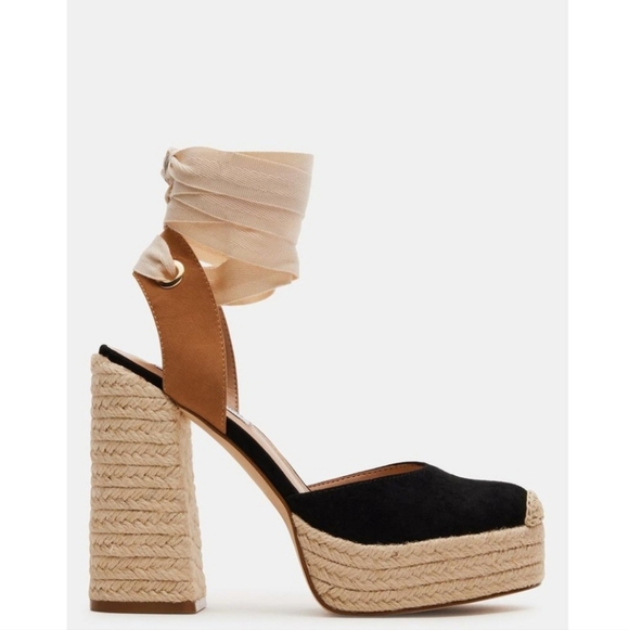 Steve Madden LUVLEY Black Suede Espadrille Platform Ankle-Tie Heels - Picture 3 of 8